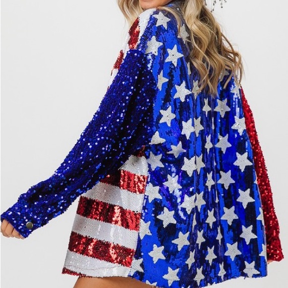 Velvet Sequin Sleeve American Flag Theme Shirt - Picture 4 of 7